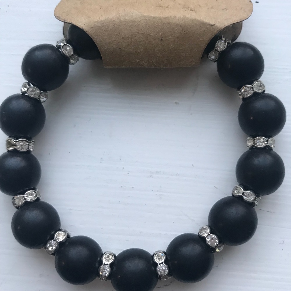 Rhinestone & Black Bezel Stone Stretch Bracelet
